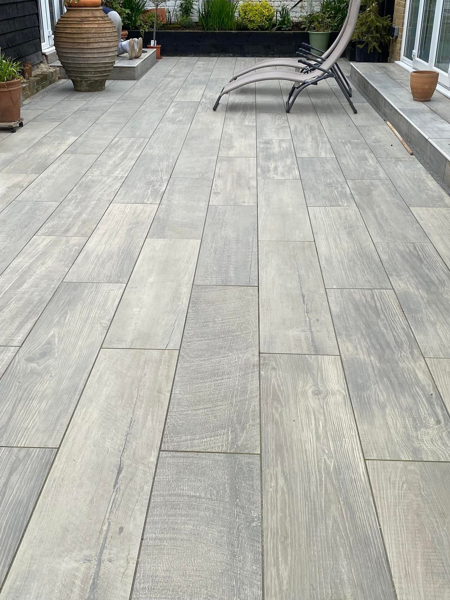 Porcelain paving patio laid in Essex by Andy Harragan & Sons